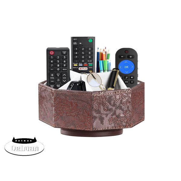 Brayden Studio® PU Leather Remote Control Holder,360 Degree Spinning TV Remote Caddy,9 Grids